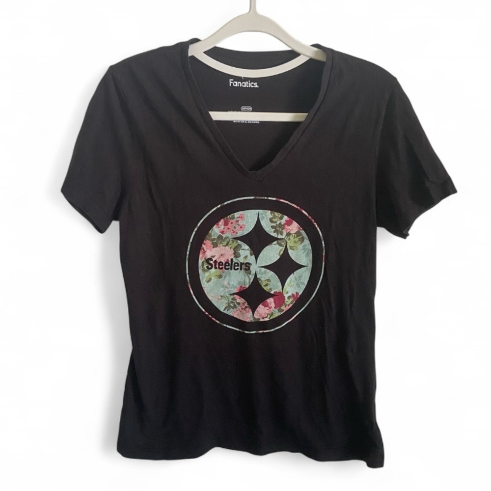 Fanatics Pittsburgh Steelers Floral Logo NFL Football V Neck Women’s Size Small‎